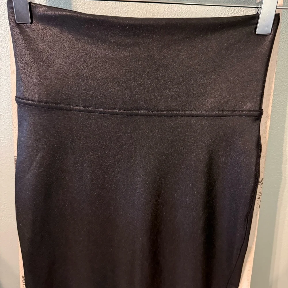 SPANX Faux Leather Black Women's Pencil Skirt Tummy Control Size S Shiny